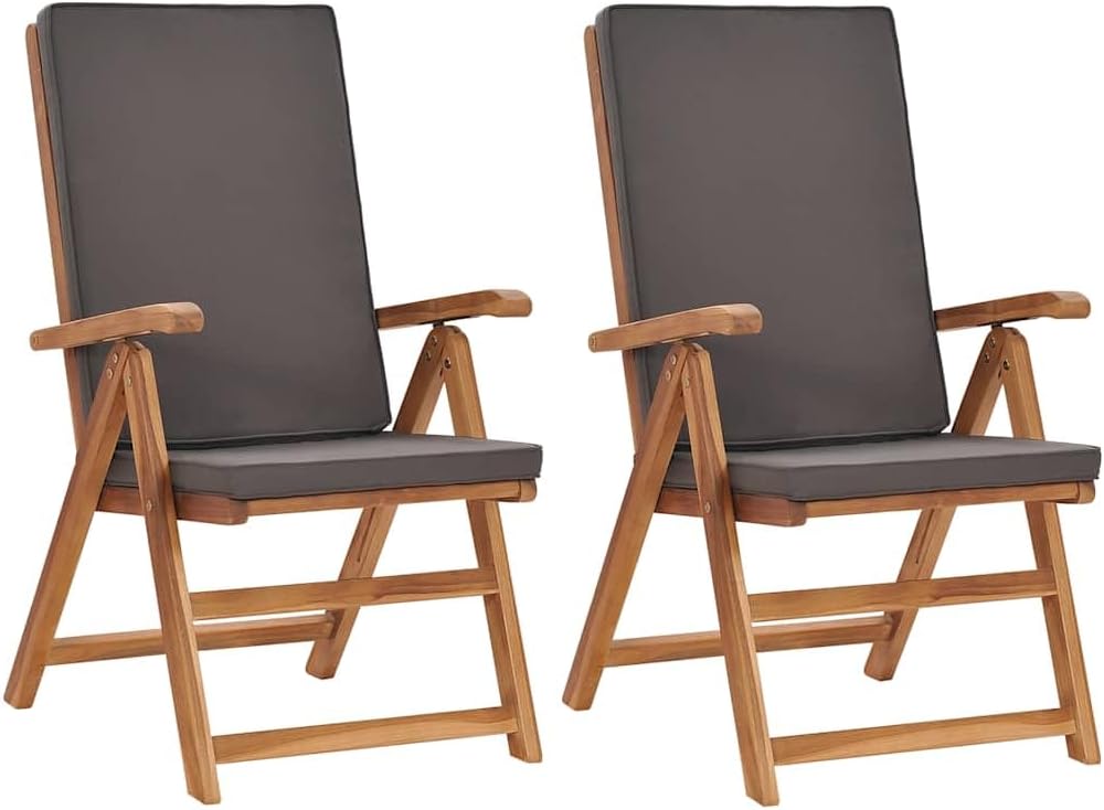 Divano HGKMBRY, Sedie da giardino 2 pezzi con cuscini in legno massello teak di colore grigio, schienale regolabile e spessi cuscini imbottiti