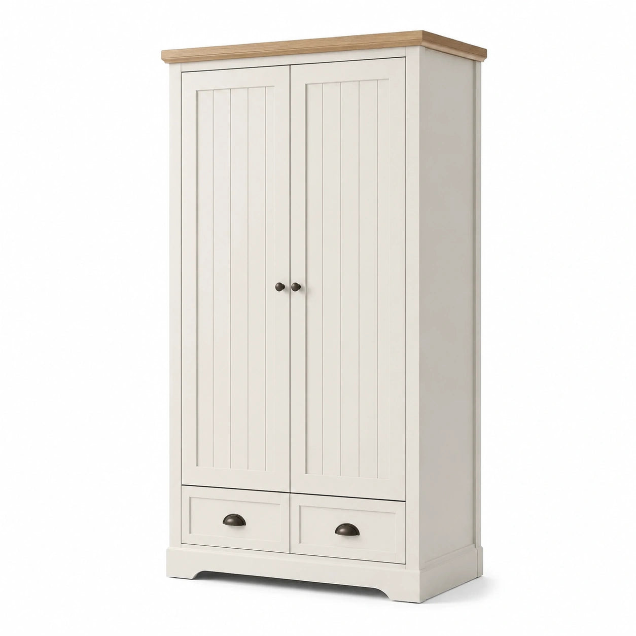 Armadio Bianco con Due Ante e Cassetti, Top in Rovere