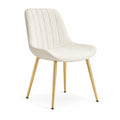 Sedia da pranzo in tessuto bouclé beige e gambe in metallo dorato