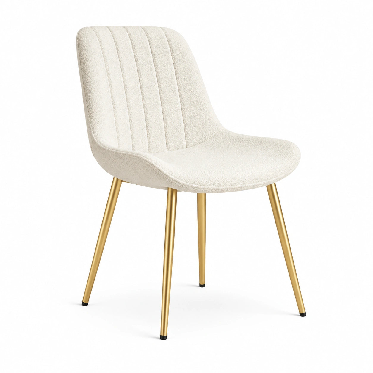 Sedia da pranzo in tessuto bouclé beige e gambe in metallo dorato