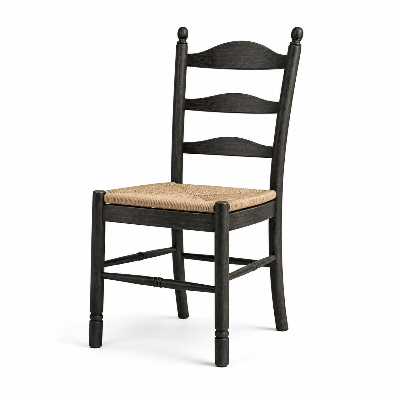 Sedia in legno nero con seduta in paglia