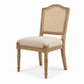 Sedia in legno con schienale in rattan e seduta in tessuto beige