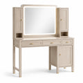Tavolo da toeletta in legno massello con specchio LED e cassetti beige