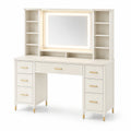 Tavolo da Trucco in Legno con Specchio LED e Cassetti Bianco
