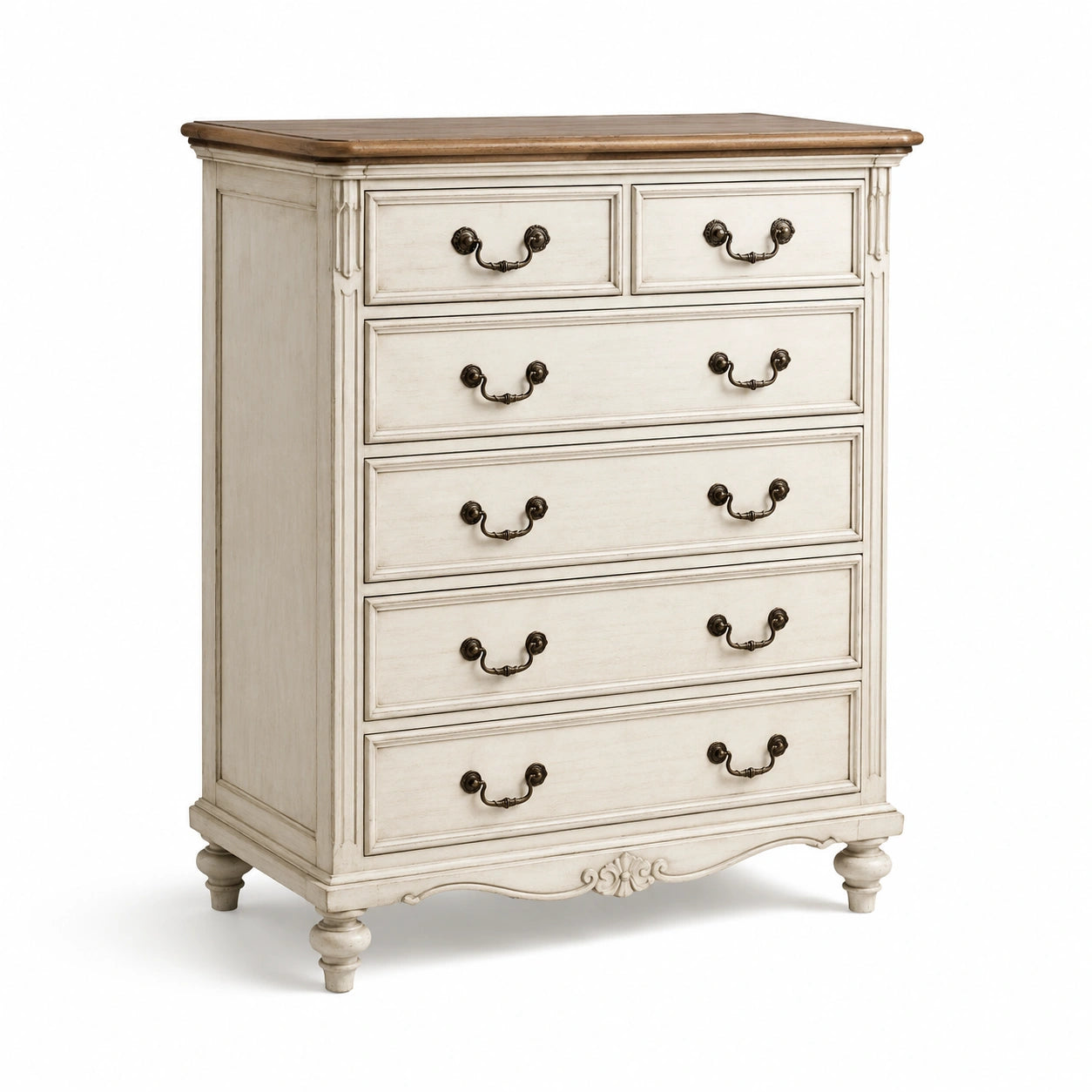 Cassettiera in legno massello con 6 cassetti bianco e marrone