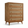 Cassettiera in Legno e Rattan a 5 Cassetti