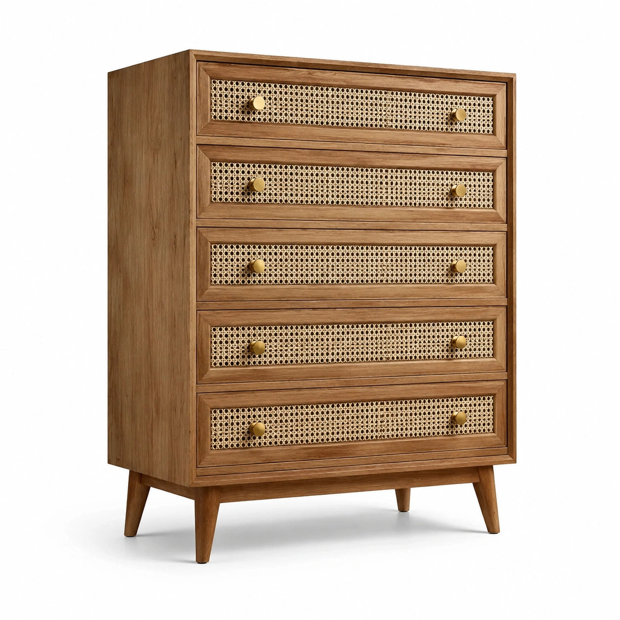 Cassettiera in Legno e Rattan a 5 Cassetti