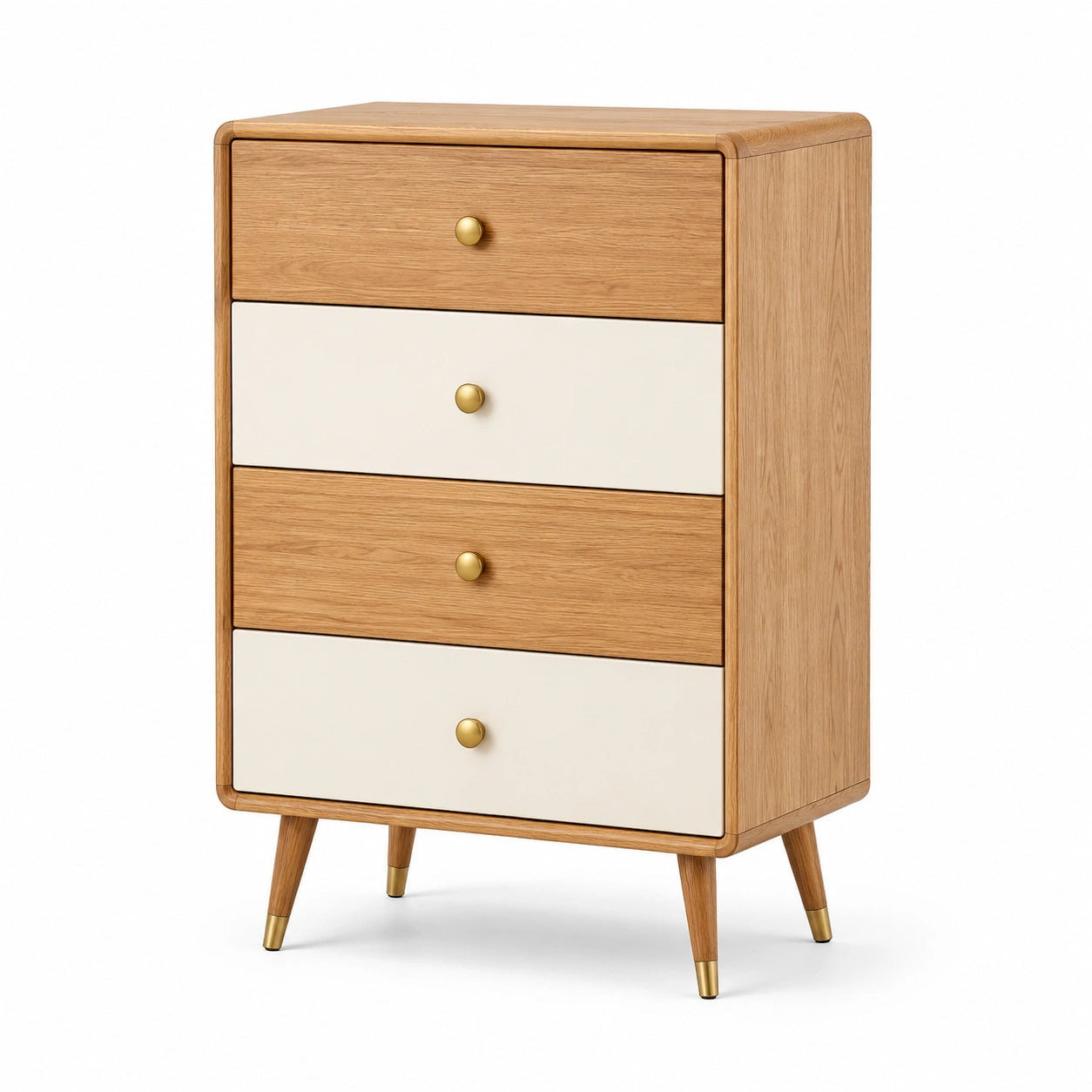 Cassettiera in Legno di Rovere e MDF Crema con Quattro Cassetti 80x40x120 cm