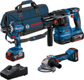 Set trapani Bosch Professional 18V-45 18V-22, 18 V System Combo kit a batteria: GSB 18 V-45 + GBH 18 V-22 + GWS 18 V-8 incl. 3 batterie GBA 4.0