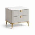 Comodino a 2 cassetti in legno e metallo bianco e oro