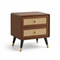 Comodino in Legno e Rattan con 2 Cassetti