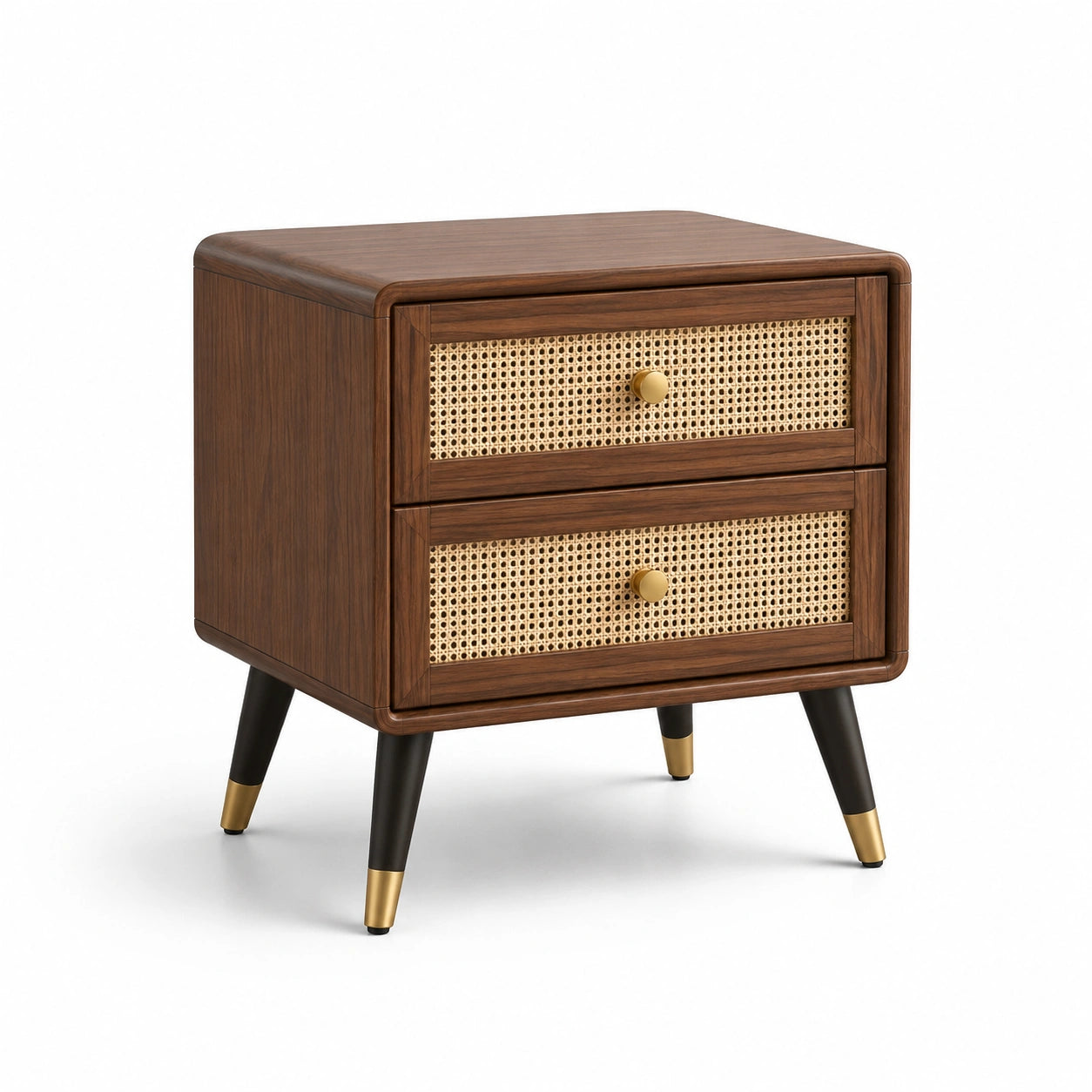 Comodino in Legno e Rattan con 2 Cassetti