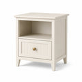 Comodino in legno con cassetto e ripiano aperto in MDF e pino color crema