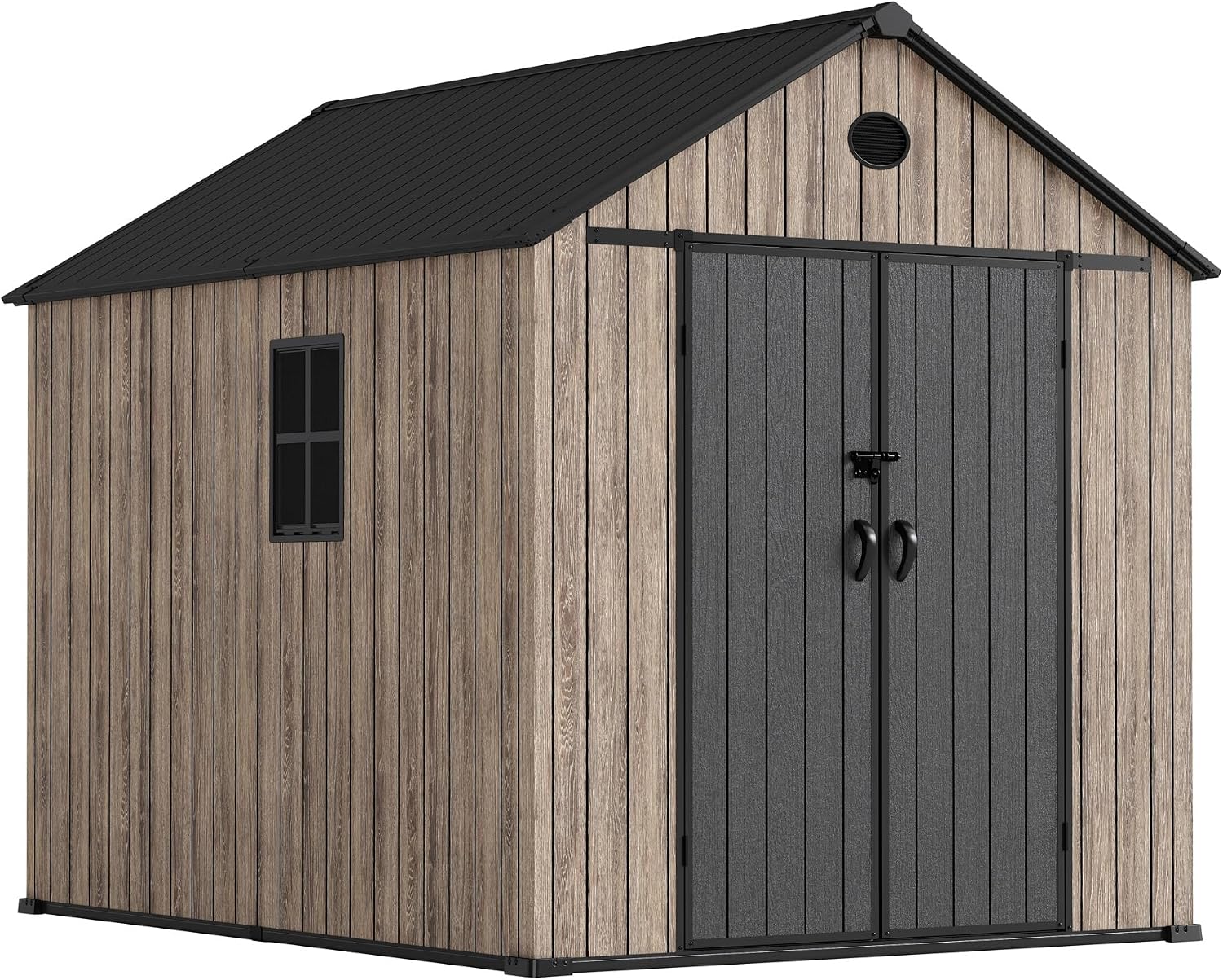 Casetta da giardino Hoggar by Okoru O60, Casetta in resina giardino 6,41 m2 Oak O60, Pavimento incluso, Finestra laterale, Effetto legno Premium
