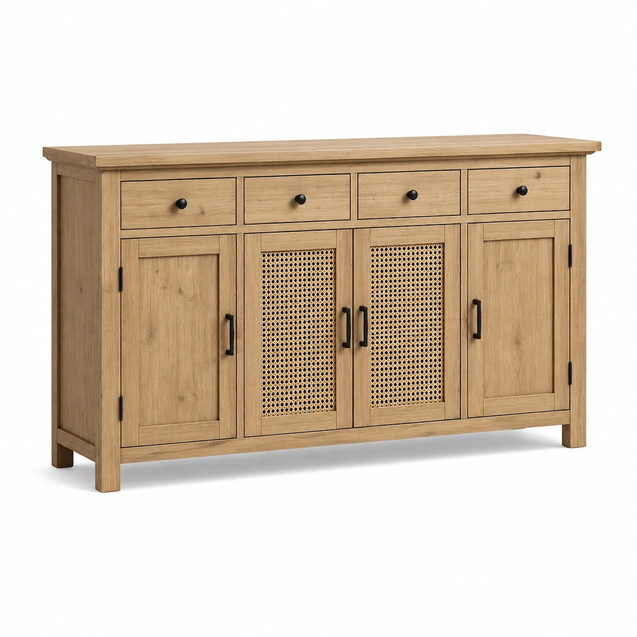 Credenza in legno e rattan con cassetti