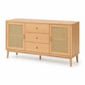 Credenza in legno e rattan con cassetti e ante