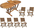 Set mobili da giardino milani home, Tavolo Giardino Allungabile Ovale 180/240x100 Con 4 Sedie E 2 Poltrone In Legno Di Acacia Massiccio