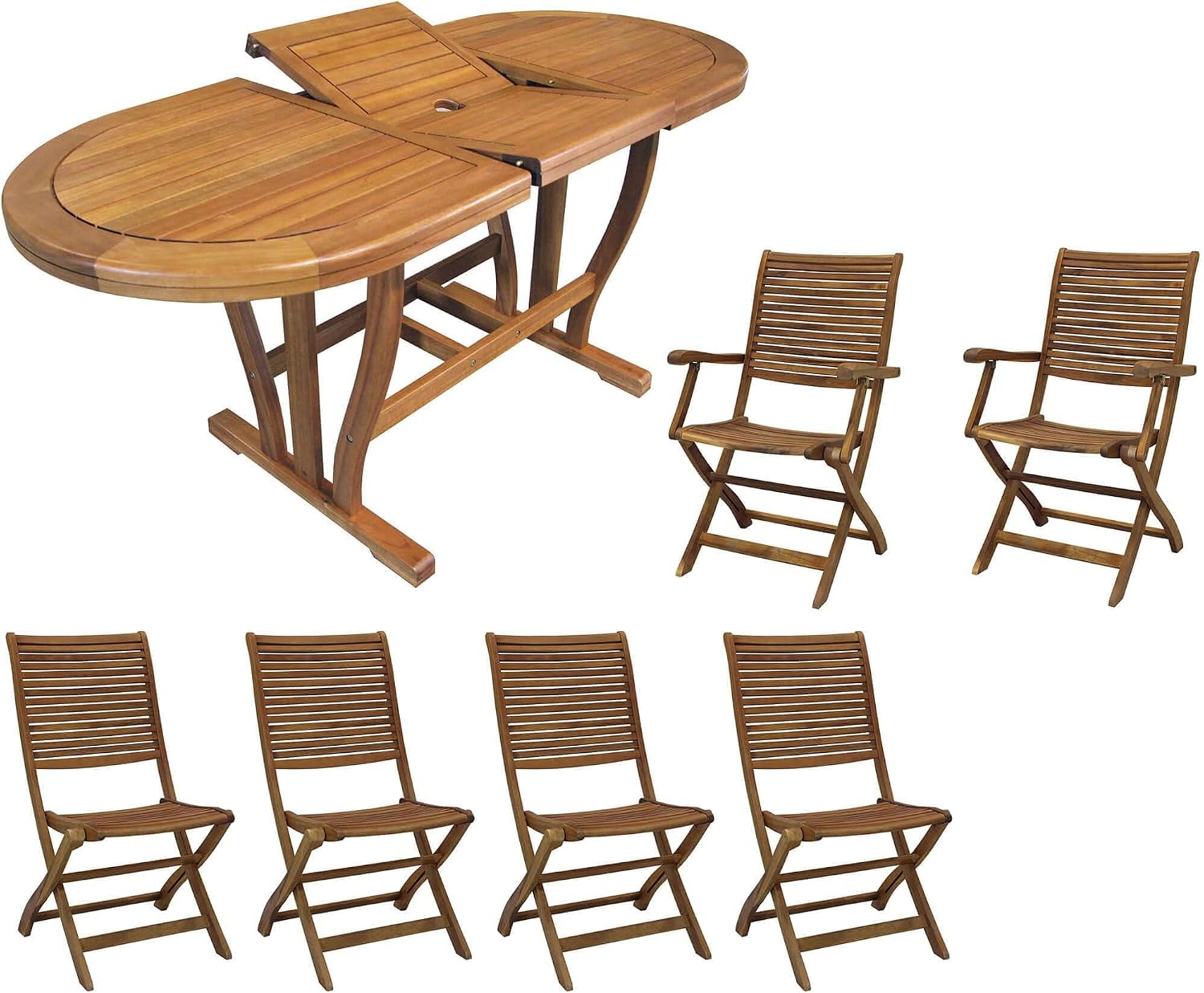 Set mobili da giardino milani home, Tavolo Giardino Allungabile Ovale 180/240x100 Con 4 Sedie E 2 Poltrone In Legno Di Acacia Massiccio