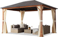 Gazebo TOOLPORT, da Giardino 3x4 m Look Legno, Tetto Hardtop in Acciaio, 4 Teli Laterali Color Crema