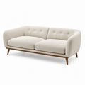 Divano a due posti in tessuto beige con gambe in legno
