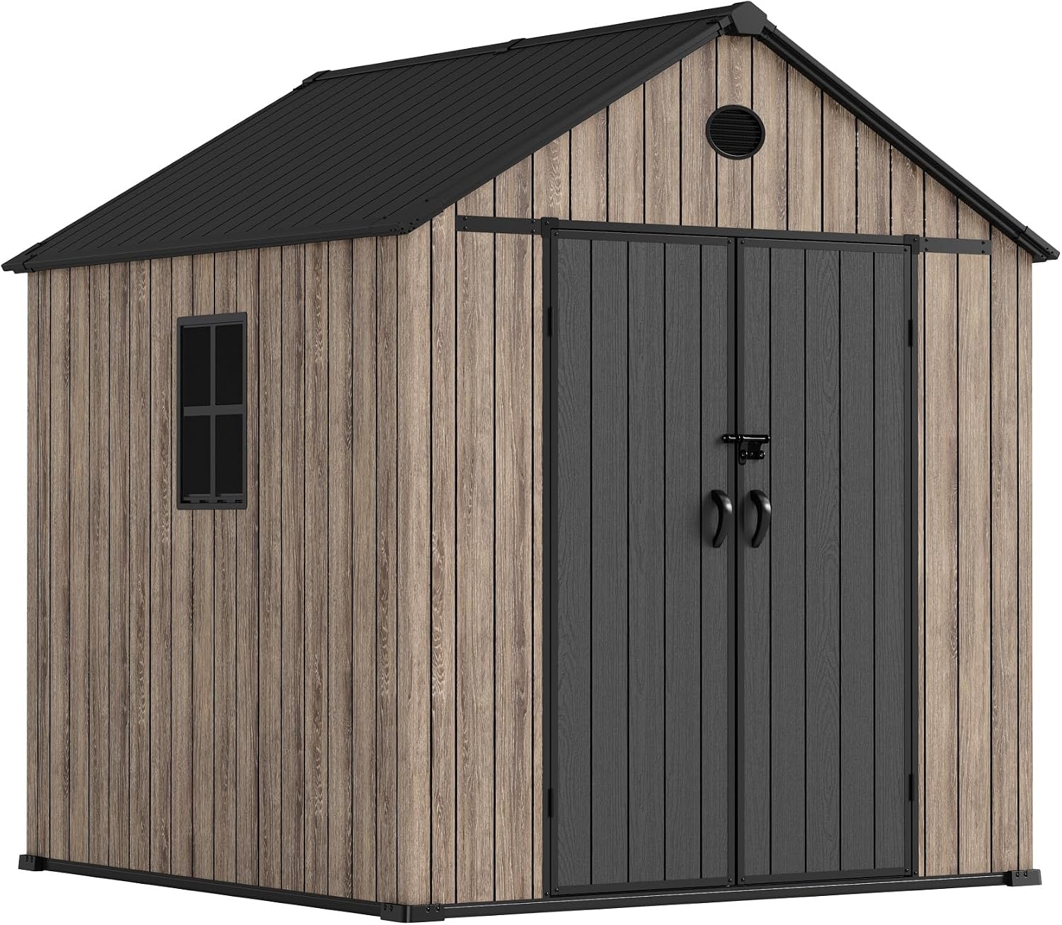 Casetta da giardino Hoggar by Okoru O50, Casetta in resina giardino 5,02 m2 Oak O50, Pavimento incluso, Finestra laterale, Effetto legno Premium