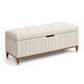 Panca contenitore in tessuto beige e legno 120x40x45 cm