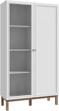 Vetrinette Meubletmoi, 185 cm 2 ante decoro grigio chiaro e rovere, con manici in legno massello, stile classico chic e scandinavo