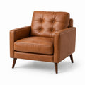 Poltrona in Pelle Sintetica Marrone con Gambe in Legno