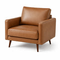 Poltrona in pelle marrone con gambe in legno