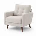 Poltrona in tessuto beige con gambe in legno