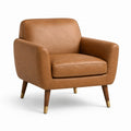 Poltrona in Pelle Sintetica Marrone con Gambe in Legno e Ottone