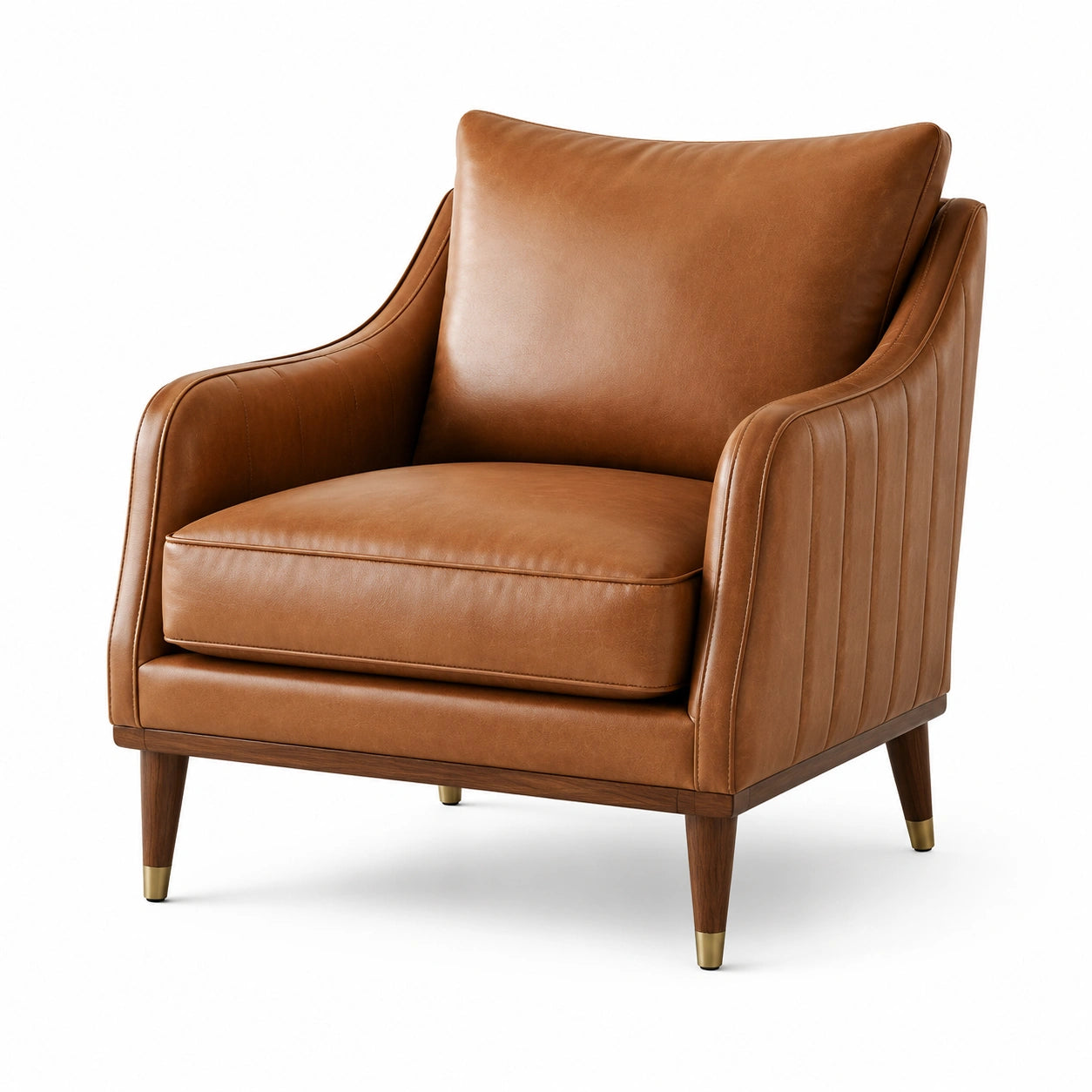 Poltrona in pelle bovina marrone con struttura in legno
