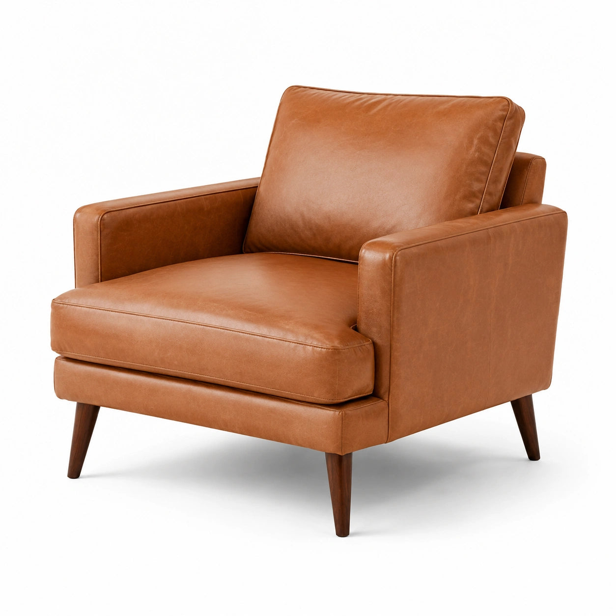 Poltrona in pelle sintetica marrone con gambe in legno