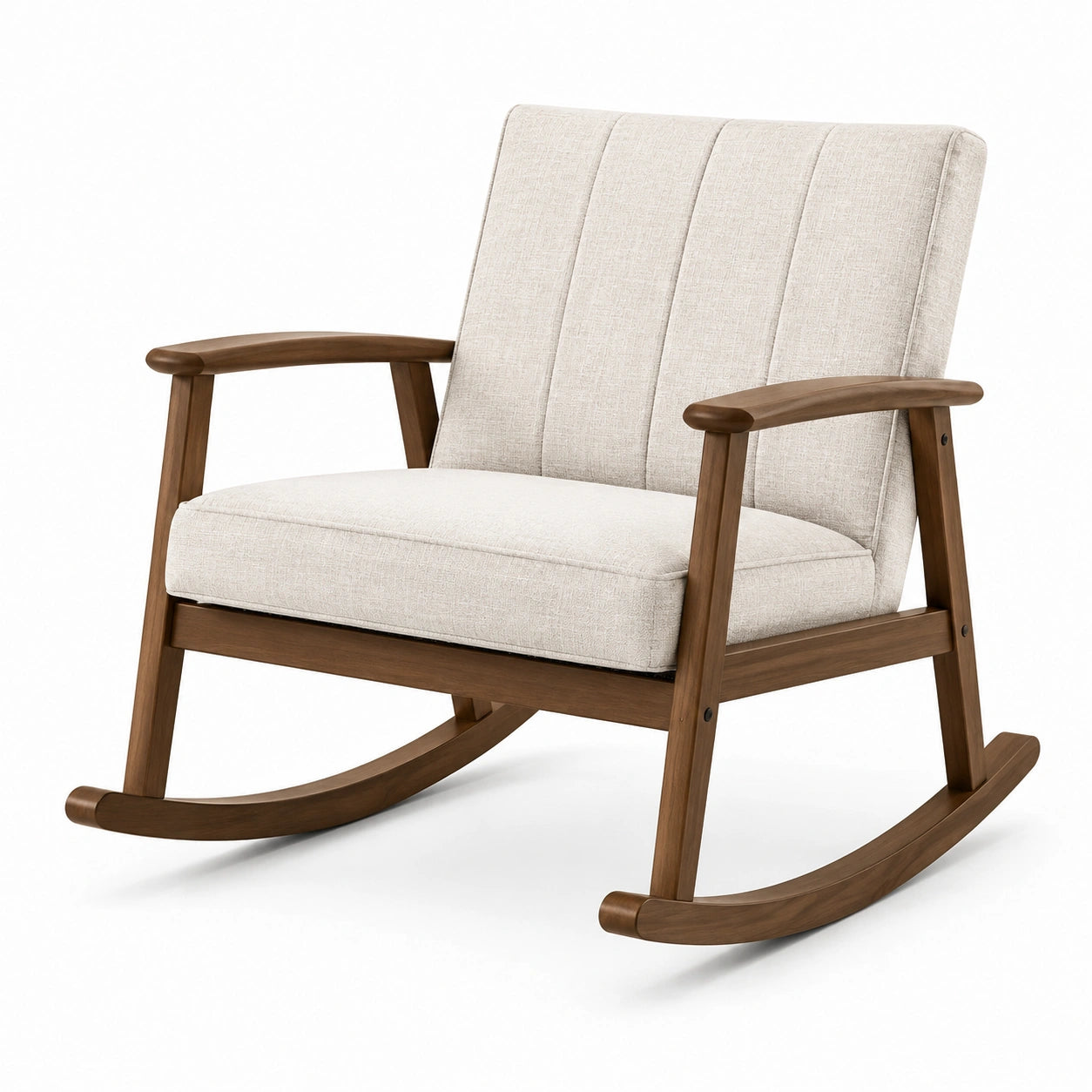 Sedia a dondolo in legno e tessuto beige
