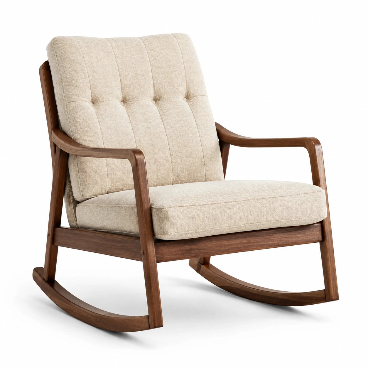 Sedia a dondolo in legno con tessuto beige