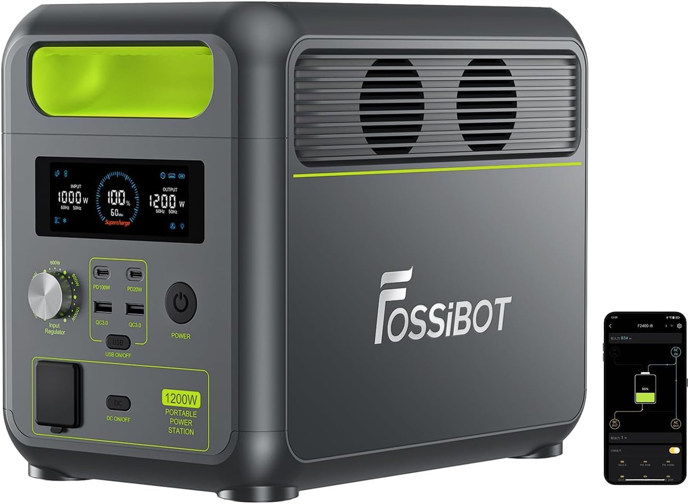 Generatore FOSSiBOT CA 1200 W F1200, Elettrica Portatile e Generatore Solare, Batteria di Backup LiFePO4 da 1024 Wh Power station