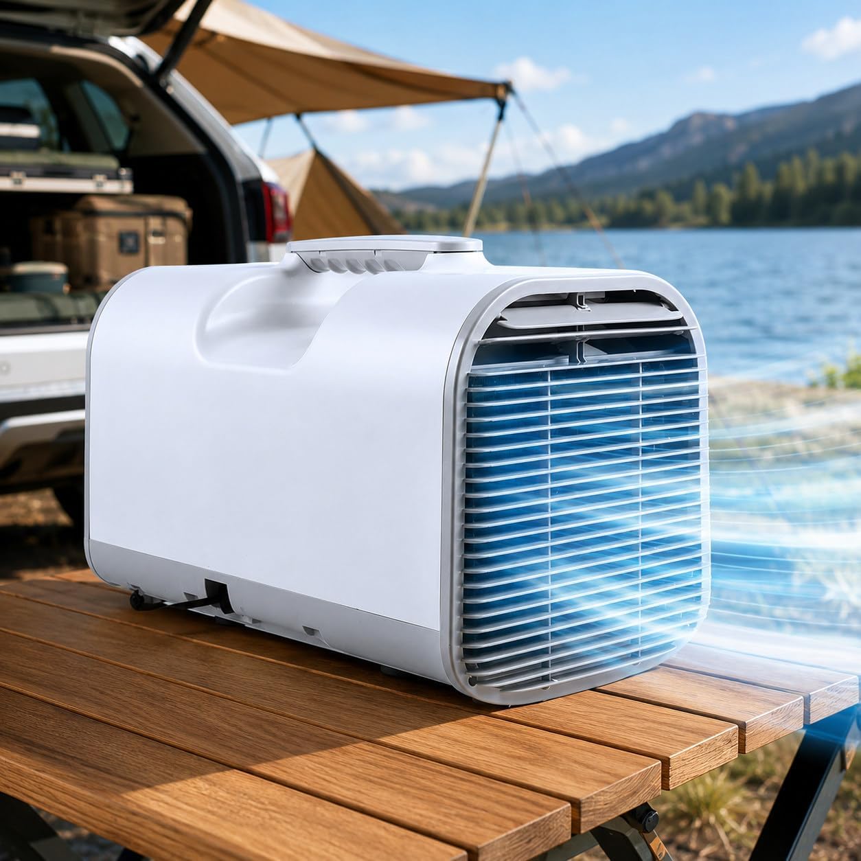 Climatizzatore pedenencelia, Portatile, 4800 BTU, Condizionatore AC/DC per Caravan, Campeggio, Camper e Uso Esterno, Raffrescatore 4 in 1
