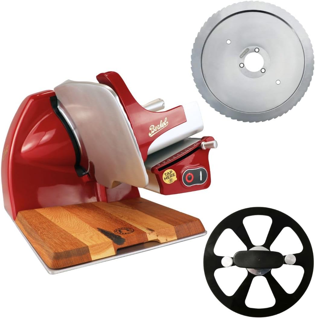 Affettatrice Palatina Werkstatt, Berkel Home Line 200 Plus rosso, professionale 200 mm con kit di montaggio, coltello dentato per pane e tagliere