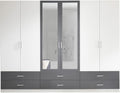 Armadio AVANTI TRENDSTORE, Lambrugo, a 6 ante battenti, di cui 2 con specchio e 6 cassetti, in legno laminato di colore bianco/grafite.