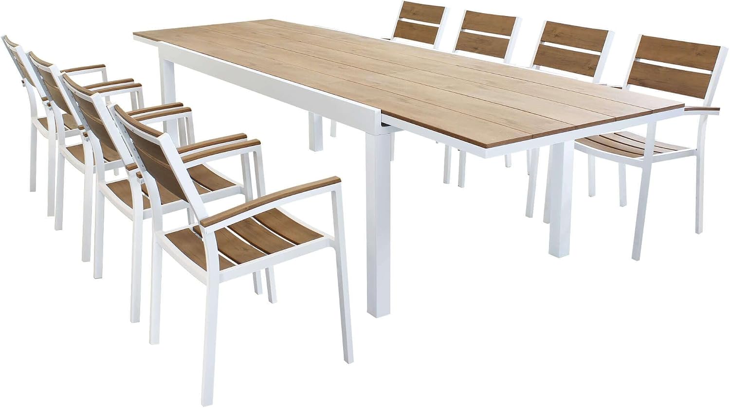 Tavolo MilaniHome, Allungabile Rettangolare 200/300 X 100 con 8 Poltrone in Alluminio Bianco E Polywood da Esterno