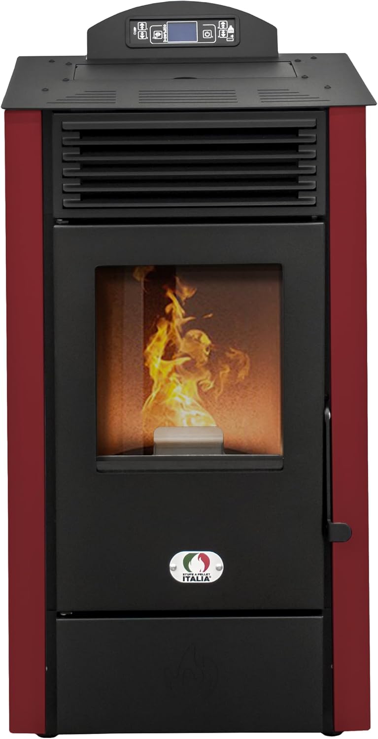 Stufa elettrica STUFE A PELLET ITALIA 20H, California 8 kW, Stufa ad Aria Ventilata Efficienza 91% Scalda 70m2 Autonomia 20H Programmabile 5