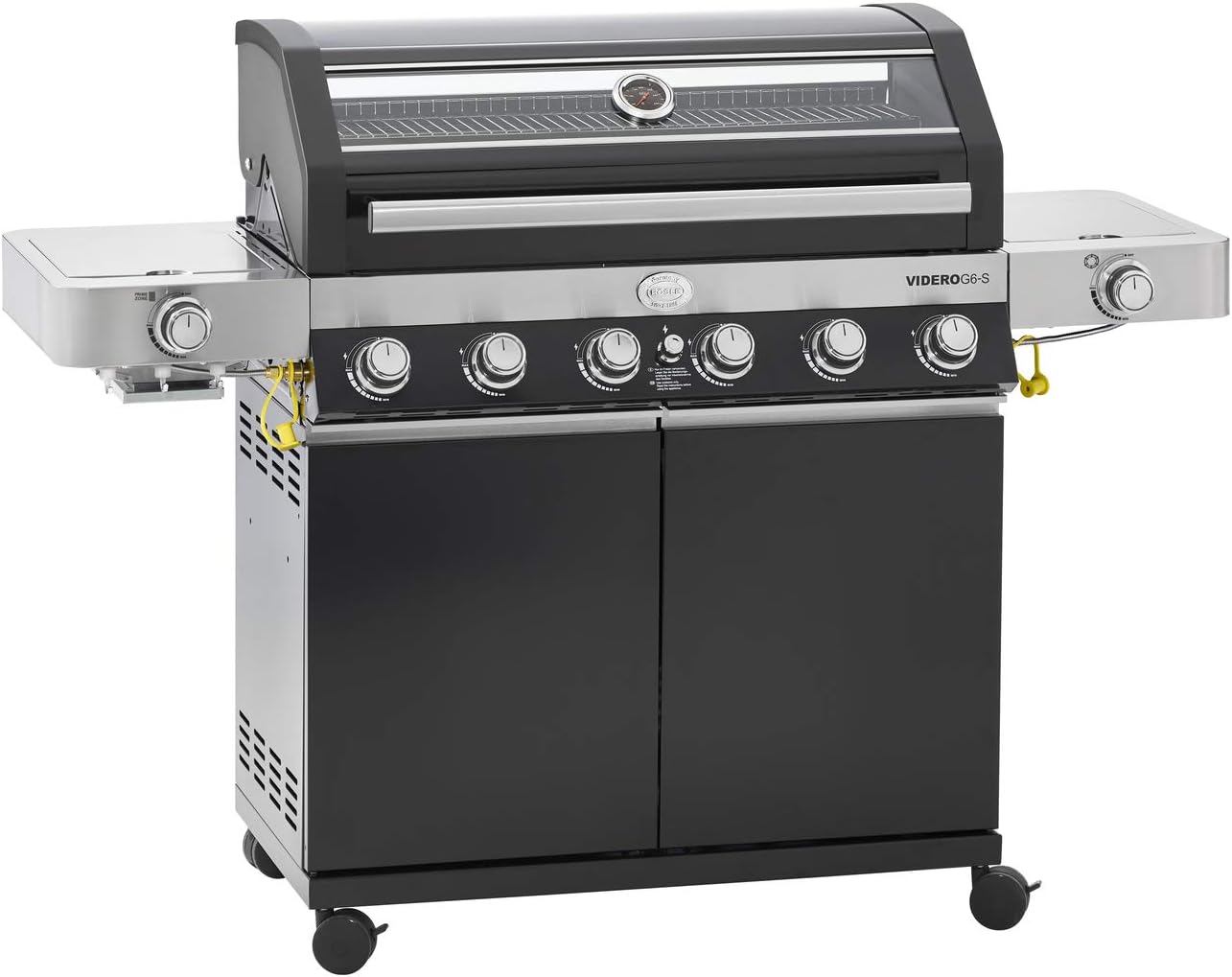 Barbecue a gas RÖSLE G6-S, stazione BBQ VIDERO G6-S, barbecue con 6 bruciatori in acciaio inox, extra: primezone e bruciatore laterale, tavolini
