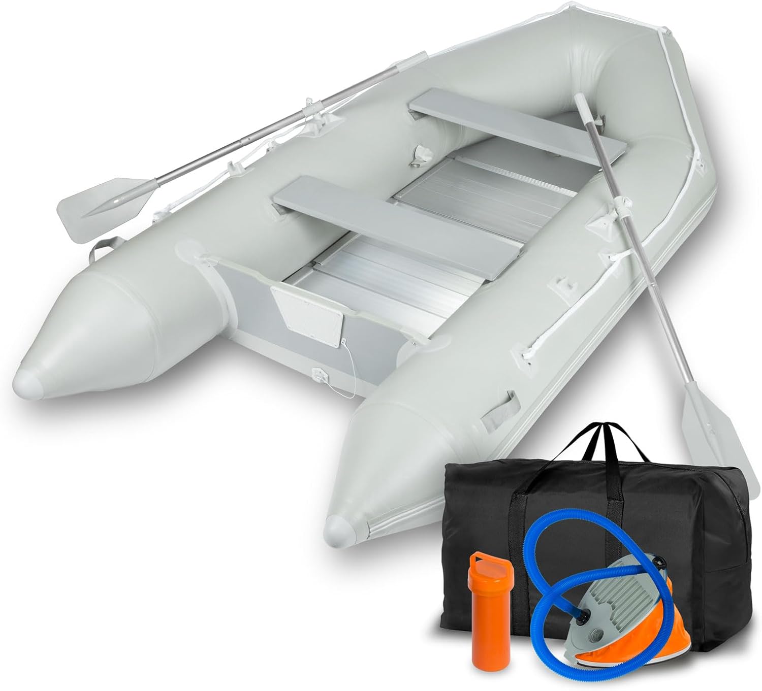 Gommoni EBERTH, Gommone Gonfiabile Barca da Pesca in Robusto PVC per 3-8 Persone, 2X pagaie, Potenza Massima Motore 10 to 50 CV, Kit Riparazione