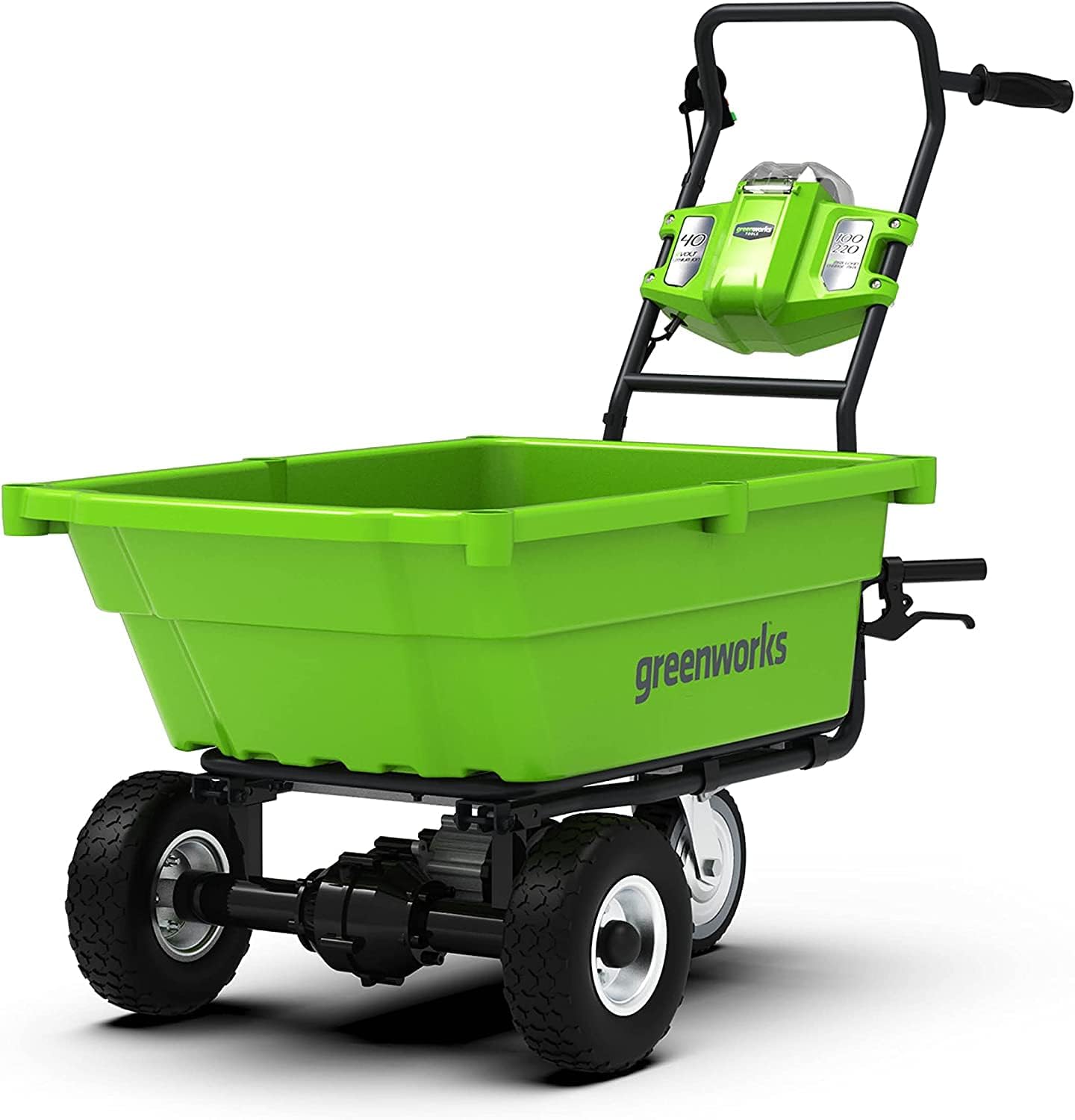 Carrelli e vagoni Greenworks G40GC, Carriola Elettrica a Batteria, Semovente, Capacità di Carico 100 kg, Funzione Ribaltamento Facile, Garanzia 3