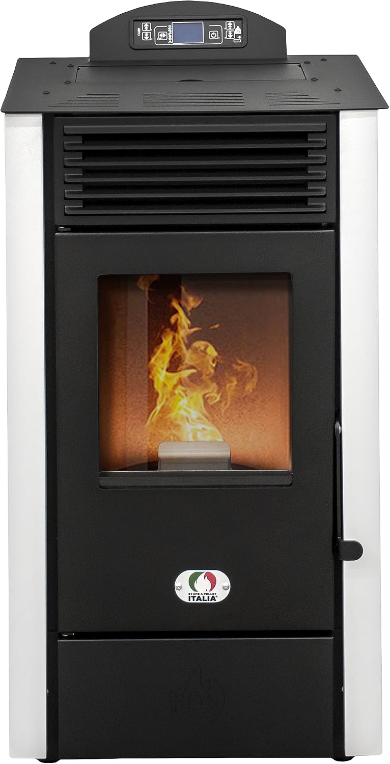Impianti di riscaldamento a pellet STUFE A PELLET ITALIA 20H, California 8 kW, Stufa ad Aria Ventilata Efficienza 91% Scalda 70m2 Autonomia 20H