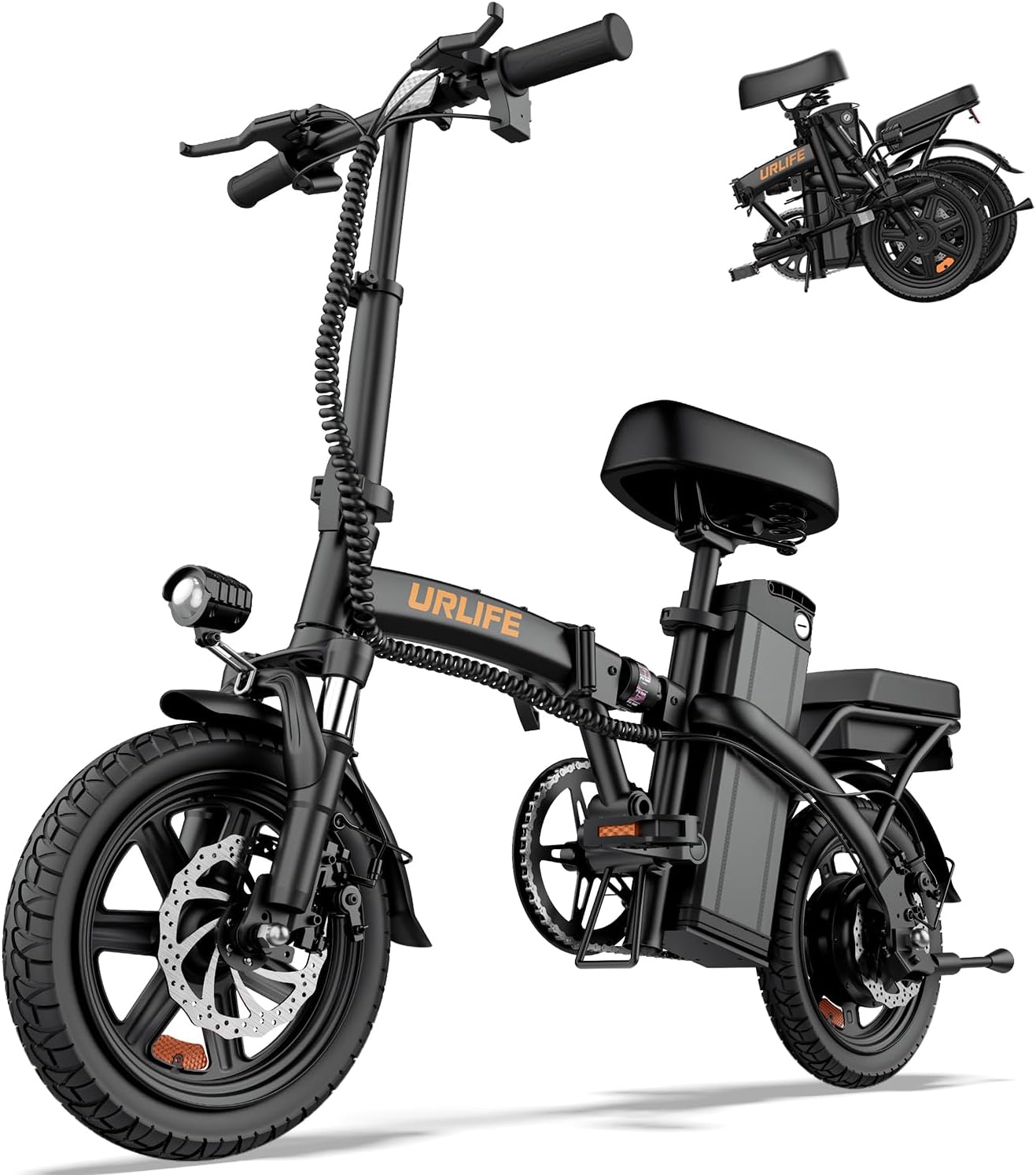 Bicicletta elettrica URLIFE, 14' Bicicletta Elettrica Pieghevole con 3 Modalità di Guida, Batteria Rimovibile 48 V 7.5 Ah Autonomia di 60 km