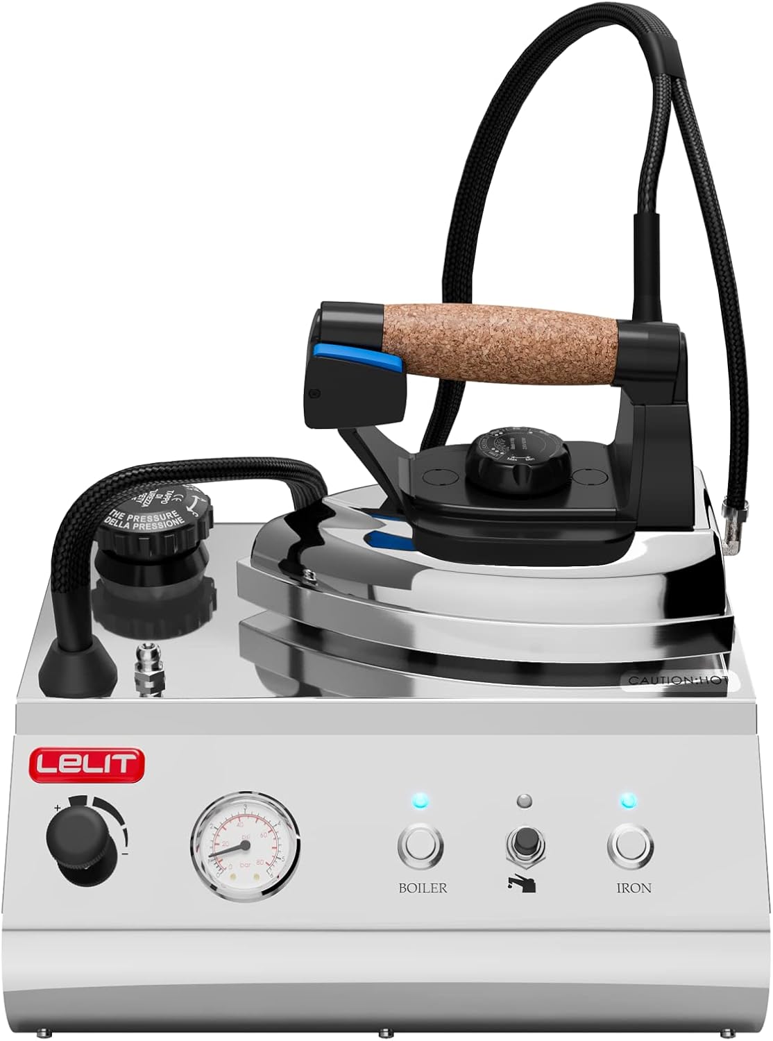 Ferro da stiro con caldaia Lelit PS326, Sistema stirante con caldaia separata, Vapore Regolabile e manometro, Acciaio Inossidabile