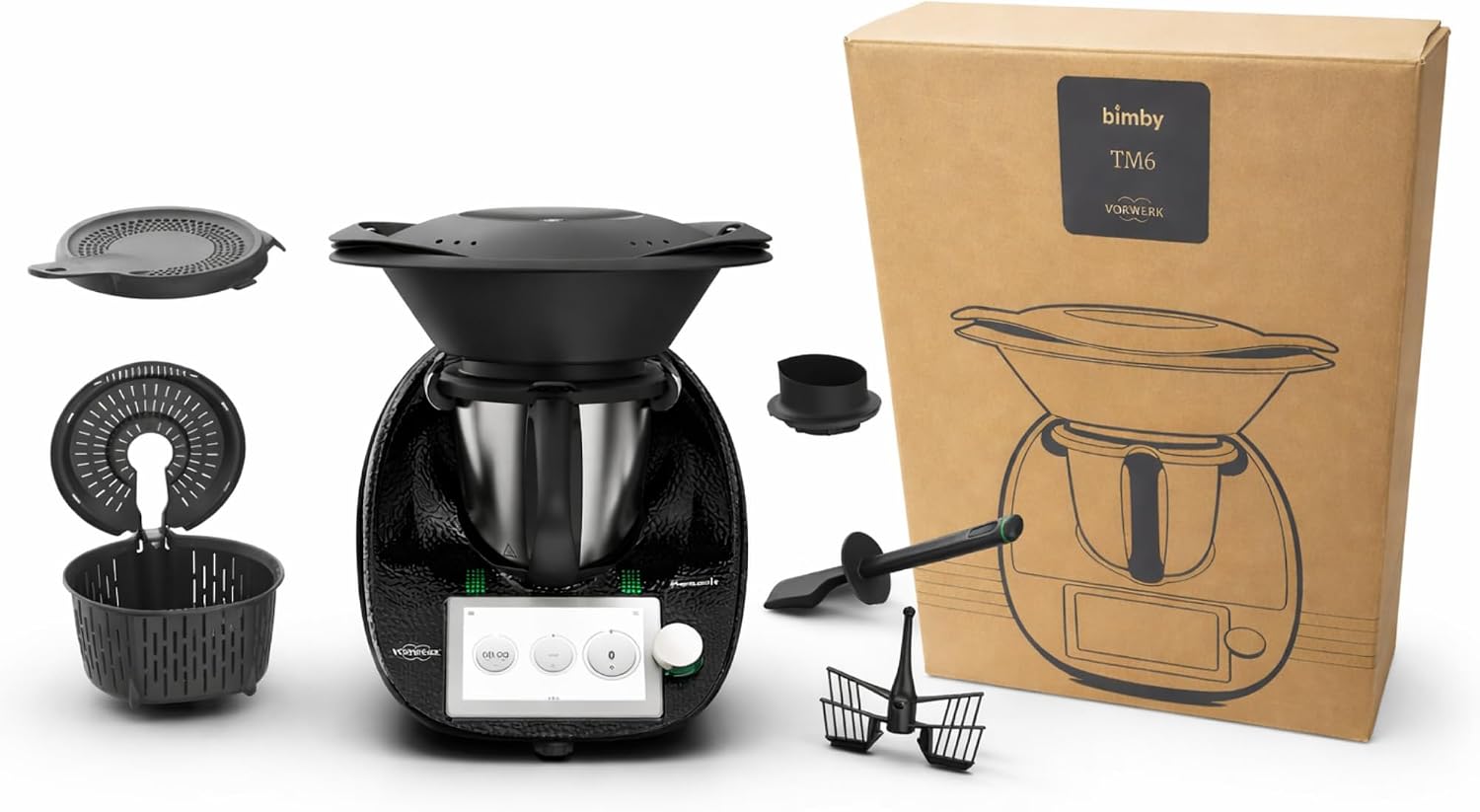 Robot da cucina AMG Shop Online TM6, Bimby nero sparkling limited edition, Compreso di accessori, con Touchscreen, 20+ Modalità, Bilancia