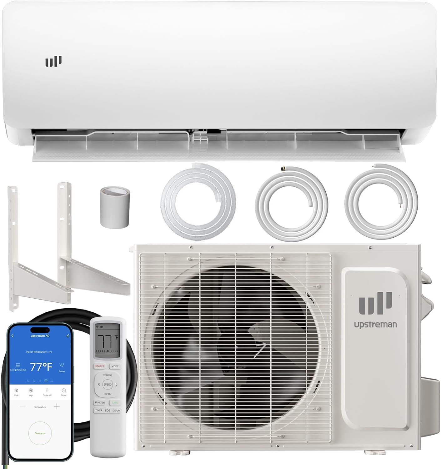 Split-System Upstreman SEER2, 12000 BTU Mini Split AC Heating System, 20 SEER2 230 V Mini Split Air Conditioner, Pre-Charged Heat Pump Ductless