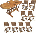 Tavolo milani home, Set Tavolo Giardino Allungabile Ovale 180/240x100 Con 6 Sedie E 2 Poltrone In Legno Di Acacia Massiccio Per Esterno